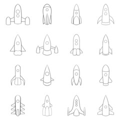 Sticker - Rockets set icons in outline style isolated on white background