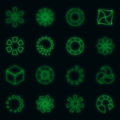 Poster - Download status icons set. Illustration of 16 download status vector icons neon color on black