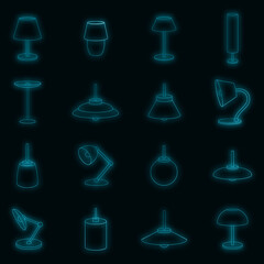 Poster - Lamp icons set. Illustration of 16 lamp vector icons neon color on black