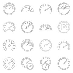 Poster - Speedometer set icons in outline style isolated on white background