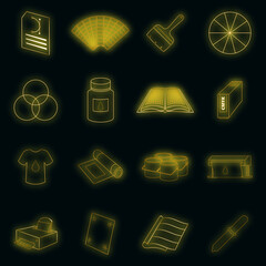 Poster - Print process icons set. Illustration of 16 print process vector icons neon color on black