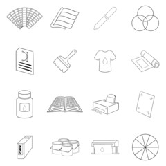 Poster - print process set icons in outline style isolated on white background