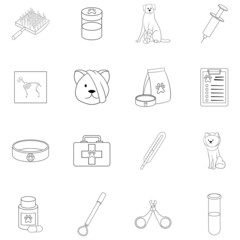 Wall Mural - Veterinary clinic set icons in outline style isolated on white background