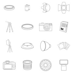 Poster - Photo studio set icons in outline style isolated on white background