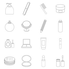 Sticker - Cosmetics items set icons in outline style isolated on white background