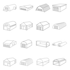 Poster - Different hangars set icons in outline style isolated on white background