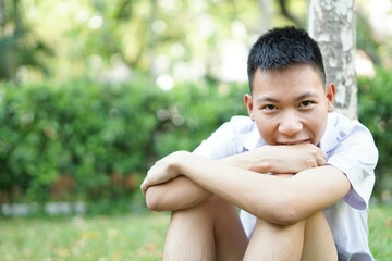 close up cute man in nature garden