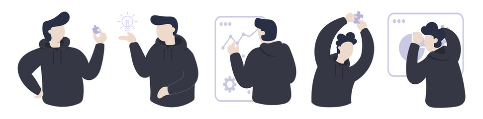 scene illustration of men wearing sweaters engaged in web development