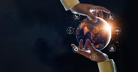 Wall Mural - hand pass clean energy, sustainable environment protection earth globe to new generation with energy