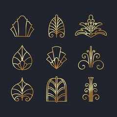 Wall Mural - Beautiful set of Art Deco, palmette ornates from 1920s fashion and design trends vector	