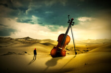 Giant Violin On The Desert