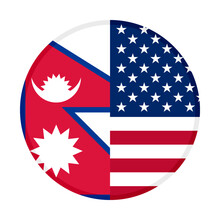 Round Icon With Nepal And Usa Flags. Vector Illustration Isolated On White Background