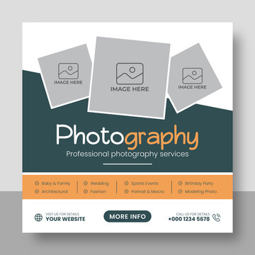 Digital photography services social media post template and web banner