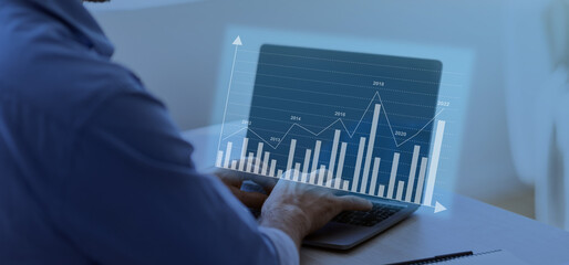Aufkleber - Unrecognizable businessman working on marketing report on laptop