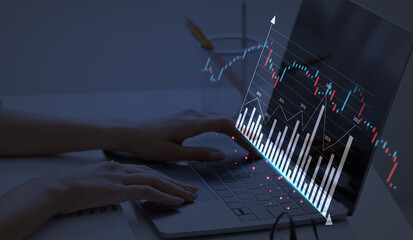 Aufkleber - Business analytics, financial operations concept. Businesswoman typing on laptop keyboard