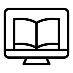 Sticker - Pc reading book icon outline vector. Digital online. Education school
