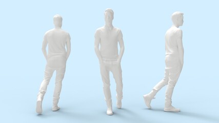 3D rendering of a casual dressed young man computer model isolated on empty space background. Dummy