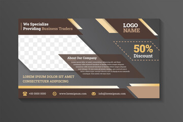 Poster - successful business plan horizontal banner design. Template vector header with diagonal elements for photo and text. Material design of the banner for the web or landing page. brown and grey colors