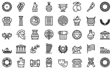 Poster - Athens icons set outline vector. Greece skyline. City building