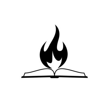 Book and fire logo design template isolated on white background