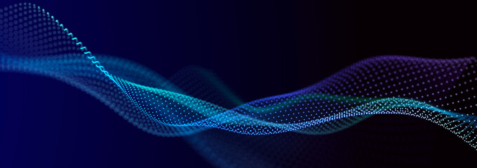 Poster - Colored music surface. Beautiful curved wave on a dark background. Digital technology background. 3D