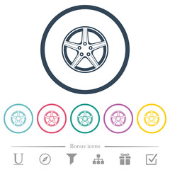 Sticker - Car wheel flat color icons in round outlines