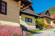 Traditional Wooden Houses, Typical For The Mountainous Regions Of Slovakia In The Village Of Vlkolinec. Vlkolinec Is Included In The UNESCO World Heritage List.