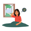 woman with sleep deprivation problem flat vector illustration