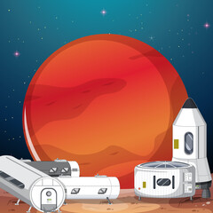 Wall Mural - Landscape of space settlement with Mars planet