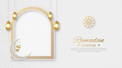 ramadan kareem islamic social media post with empty space for photo and lantern ornament pattern bac