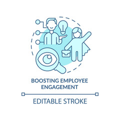 Wall Mural - Boosting employee engagement turquoise concept icon. Business transparency abstract idea thin line illustration. Isolated outline drawing. Editable stroke. Roboto-Medium, Myriad Pro-Bold fonts used