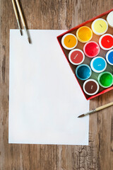 Canvas Print - Drawing equipment on wood background