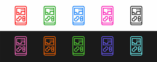 Poster - Set line Portable video game console icon isolated on black and white background. Handheld console gaming. Vector