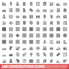 Poster - 100 construction icons set, outline style