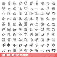 Poster - 100 delivery icons set, outline style