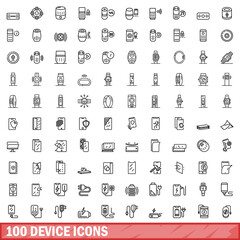 Poster - 100 device icons set, outline style