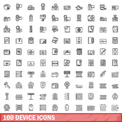 Poster - 100 device icons set, outline style