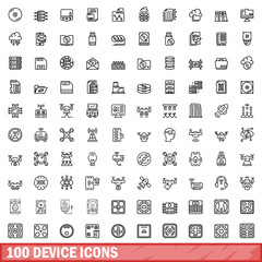 Poster - 100 device icons set, outline style