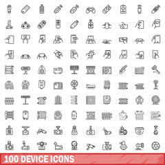 Poster - 100 device icons set, outline style