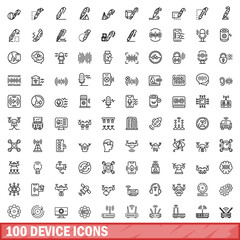Poster - 100 device icons set, outline style