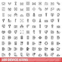 Poster - 100 device icons set, outline style