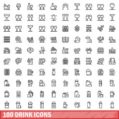Wall Mural - 100 drink icons set, outline style