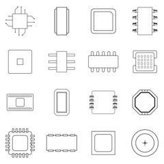 Poster - Computer chips icon set outline