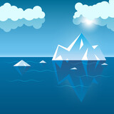 Fototapeta Big Ben - Underwater iceberg icon in flat style. Berg seascape vector illustration on isolated background. Antarctica ecology sign business concept.