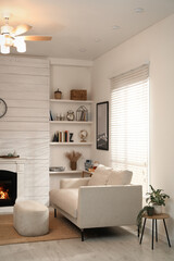 Aufkleber - Stylish living room interior with comfortable sofa and beautiful houseplants