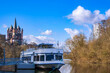 View of the cathedral in Limburg an der Lahn / Germany with an excursion boat in the foreground