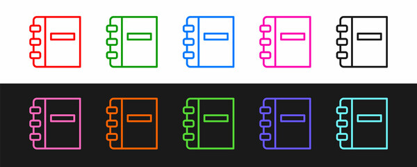 Poster - Set line Notebook icon isolated on black and white background. Spiral notepad icon. School notebook. Writing pad. Diary for school. Vector