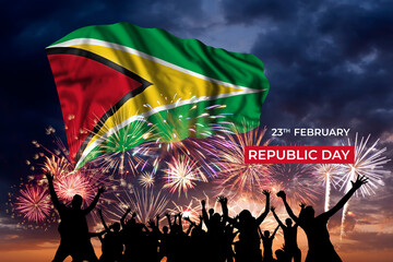 Wall Mural - Majestic fireworks and flag of Guyana