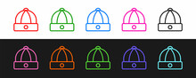 Set Line Chinese Hat Icon Isolated On Black And White Background. Vector