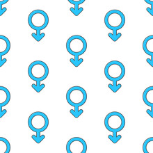 Male Gender Symbol Seamless Pattern On A White Background. Gender Theme Vector Illustration